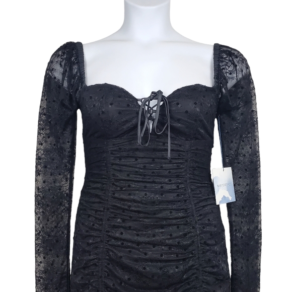 Majorelle Womens Sienna Long Sleeve Black Lace Dot Mini Dress Size M NWT - Picture 2 of 8